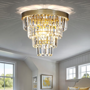 Crystal Tiered Flush Mount Ceiling Light- Brass