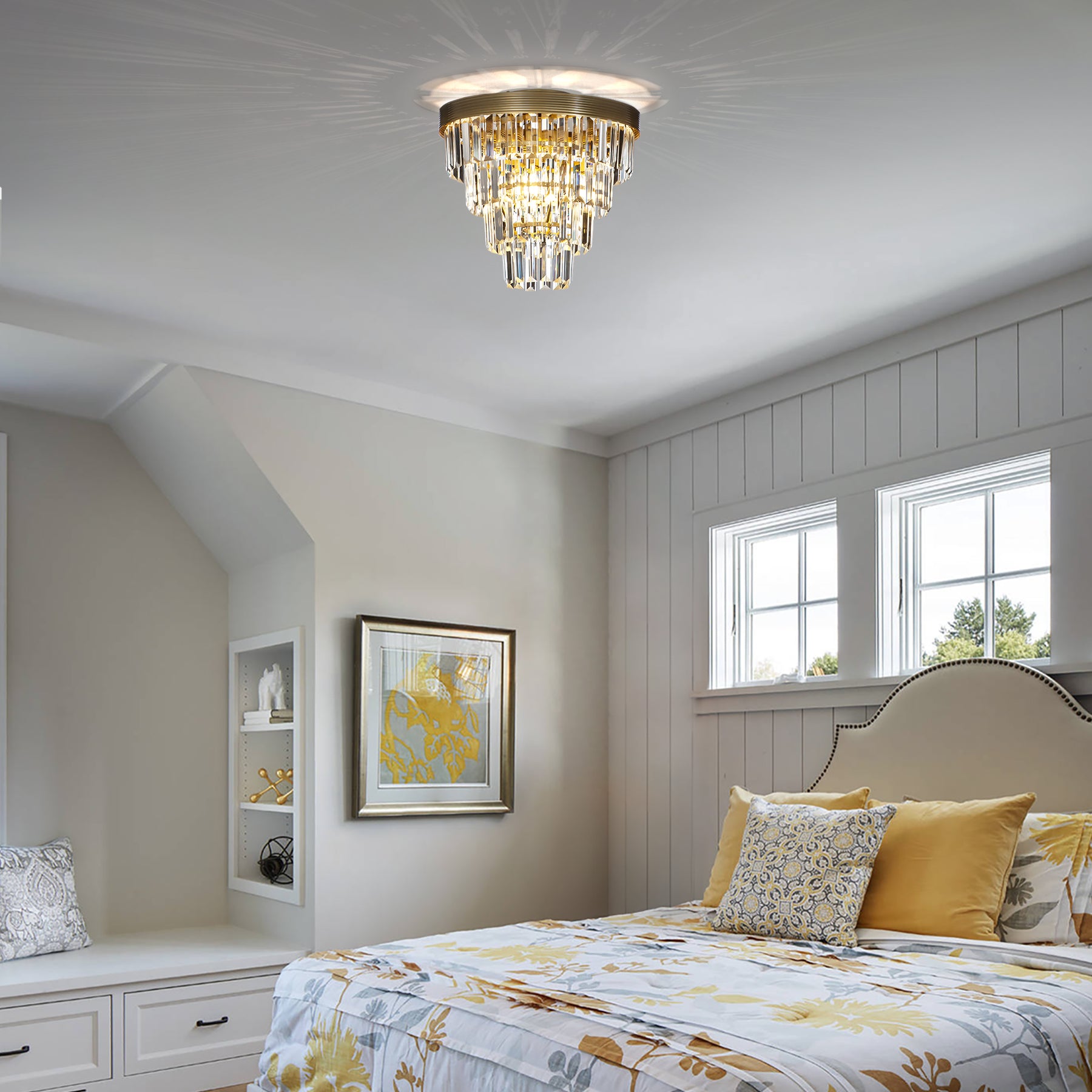 Crystal Tiered Flush Mount Ceiling Light- Brass