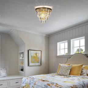 Crystal Tiered Flush Mount Ceiling Light- Brass