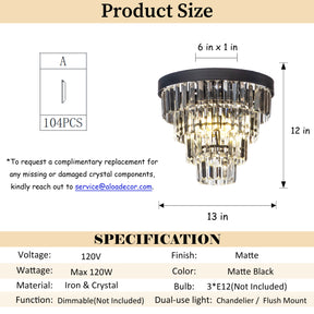 Modern Matte Black Tier Crystal Flush Mount