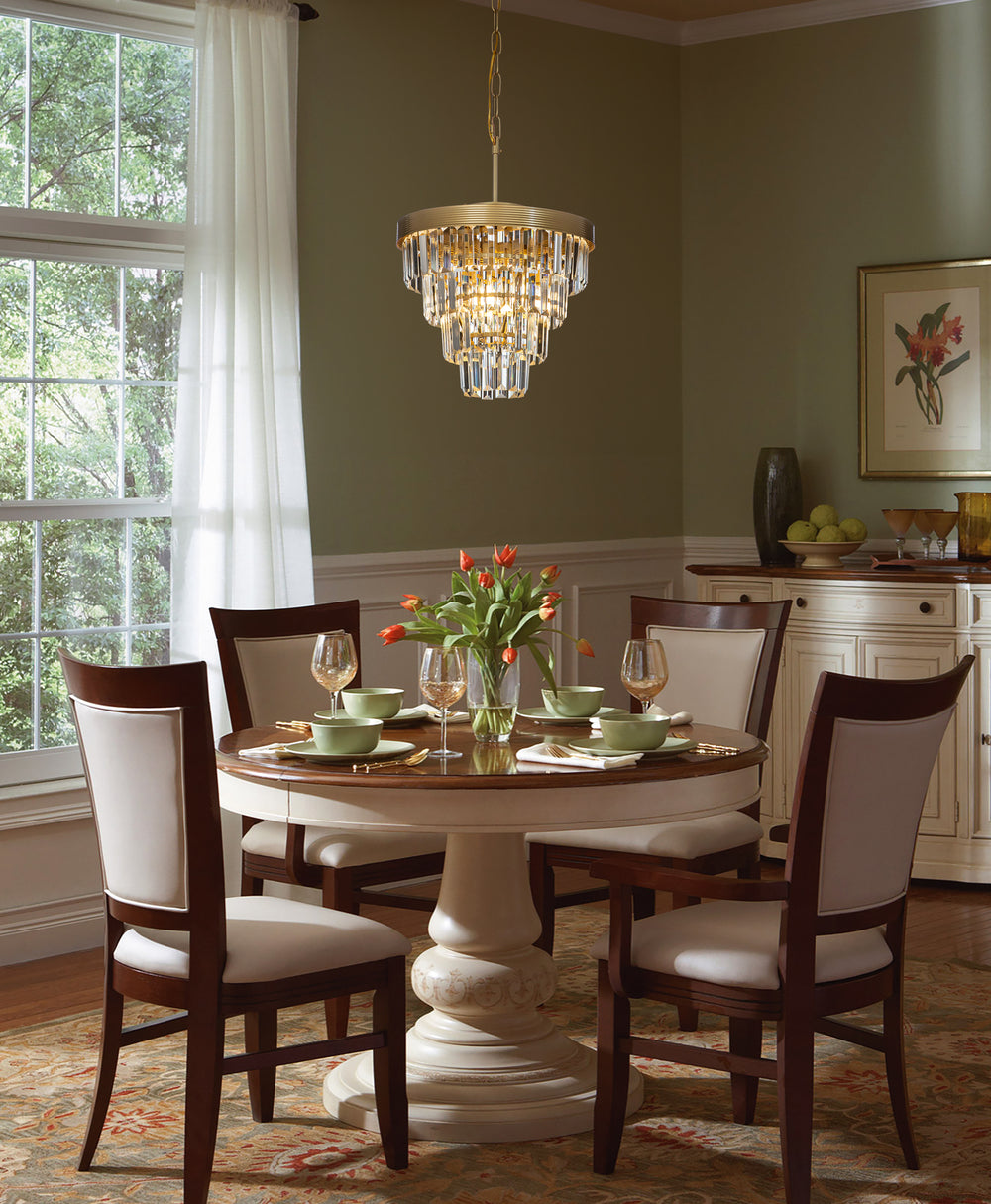 Modern Tiered Crystal Chandelier in Antique Gold