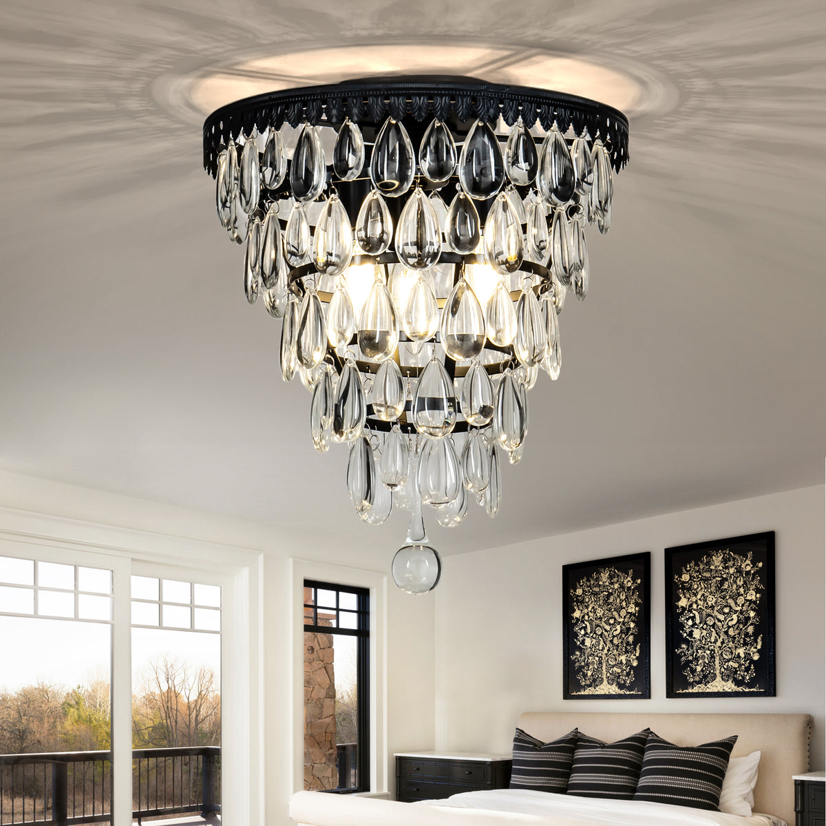 Teardrop Glass Flush Mount Ceiling Light in Matte Black