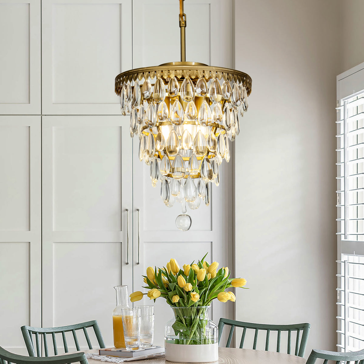 Unique Tiered Crystal Chandelier -Antique Gold