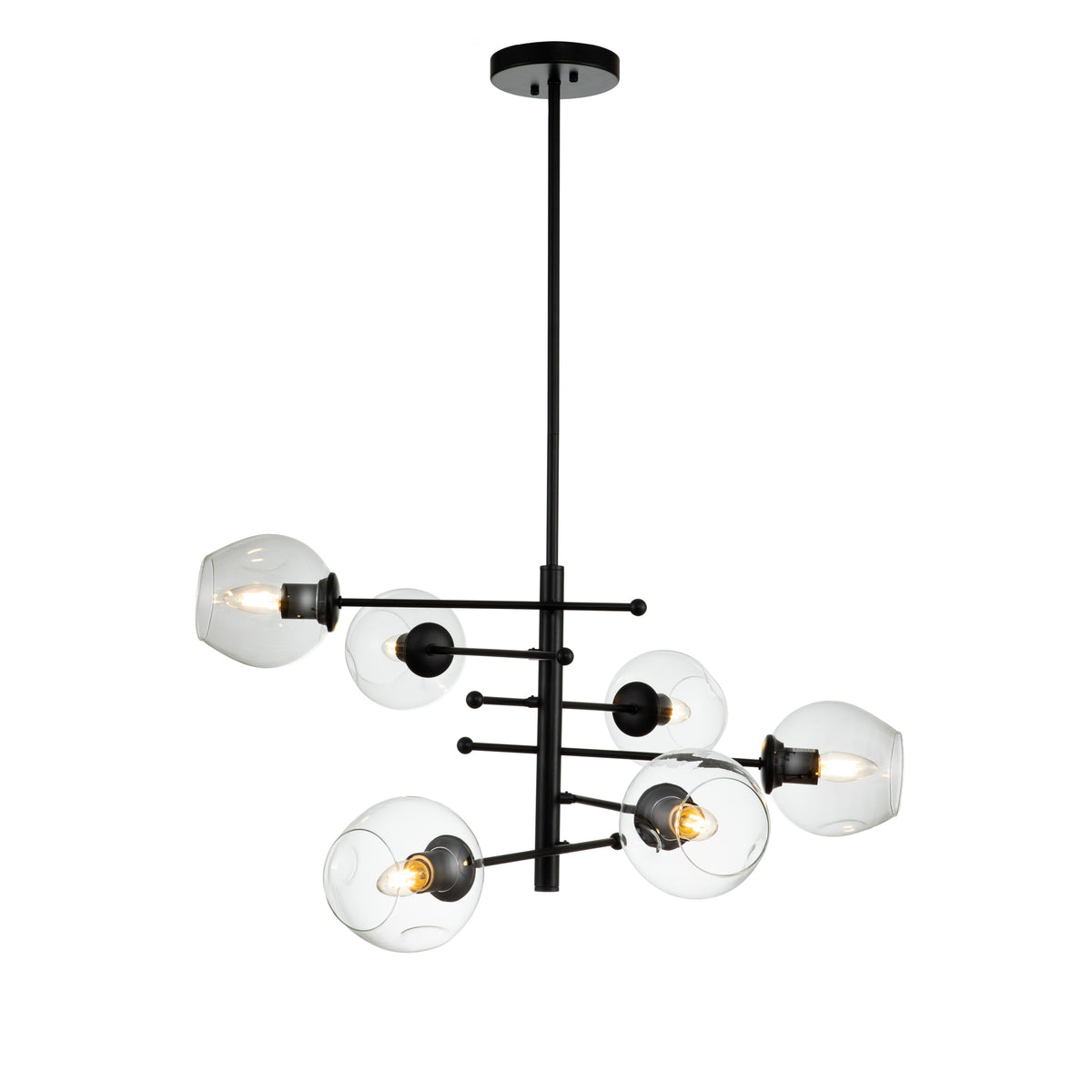 Modern Matte Black Sputnik Chandelier with Clear Glass Shade