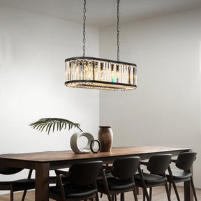 Modern Rectangular Crystal Chandelier in Matte Black