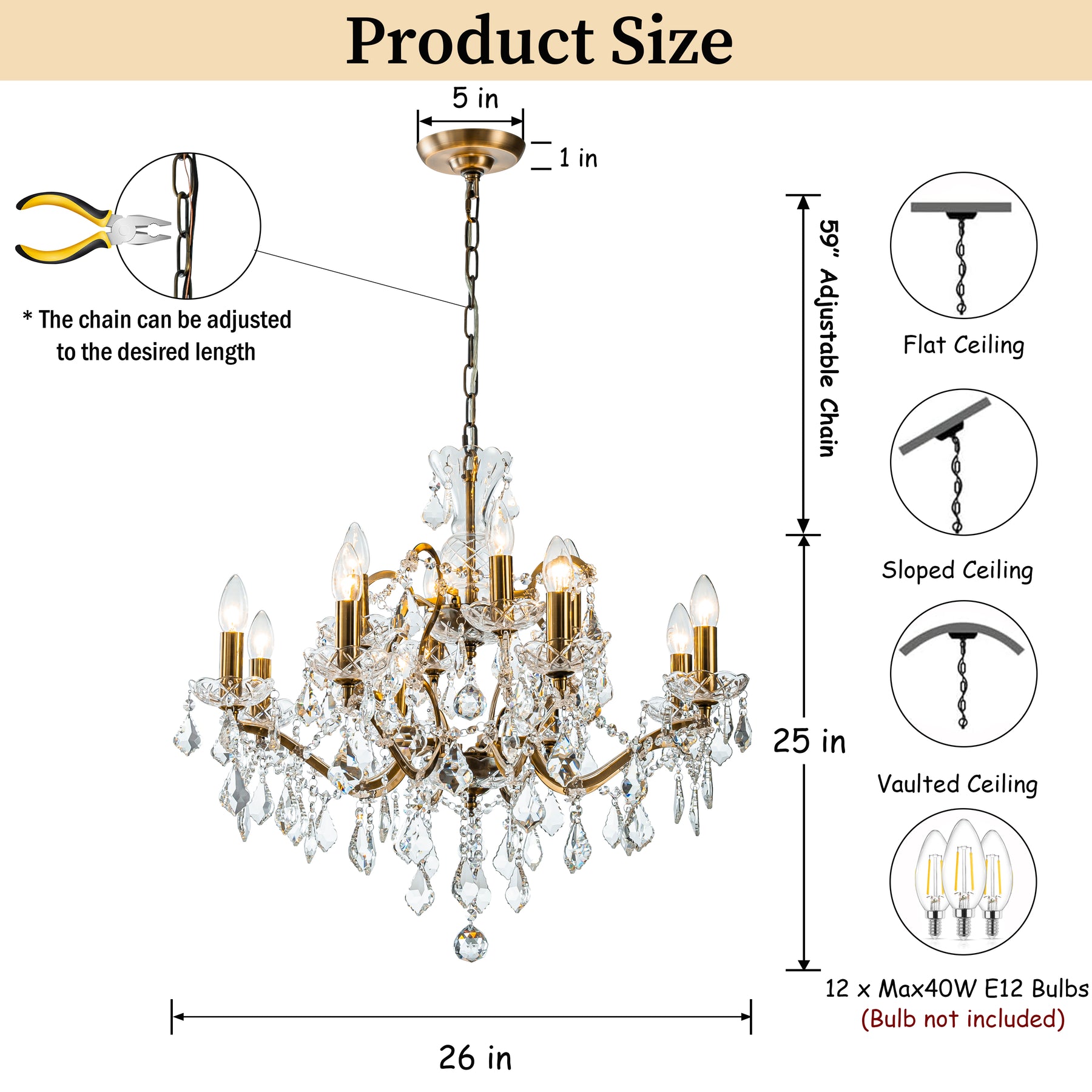 Two-Tiered French Antique Gold Crystal Chandelier