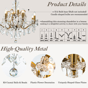 Two-Tiered French Antique Gold Crystal Chandelier