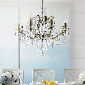 Two-Tiered French Antique Gold Crystal Chandelier