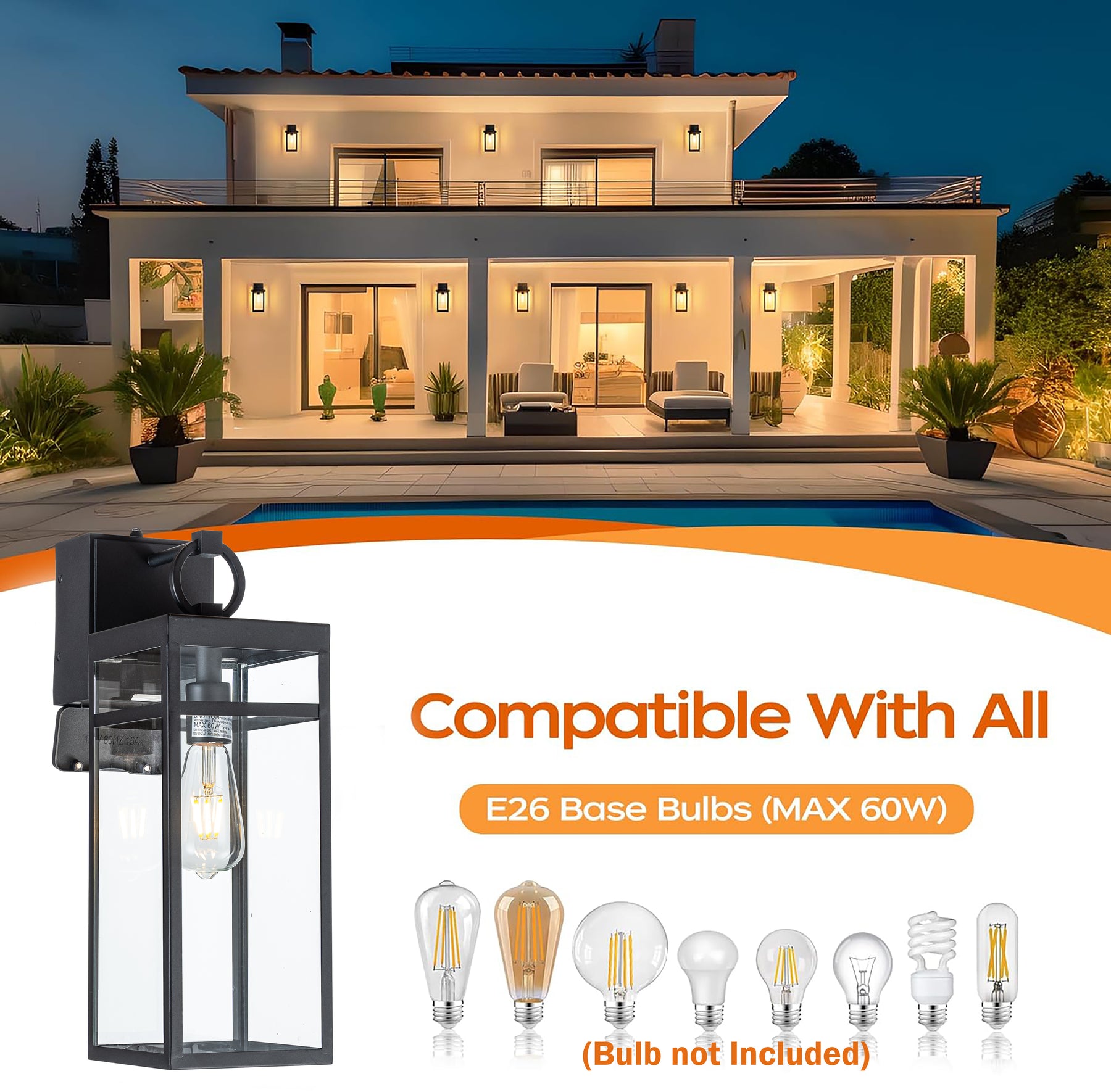 Dusk to Dawn Outdoor Wall Lantern with GFCI Outlets