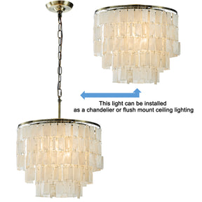 3-Light 18" 3-Tier Elegant Coastal Capiz Chandelier In Bronze Farmhouse Natural Seashell Light Fixtures For Dining Room