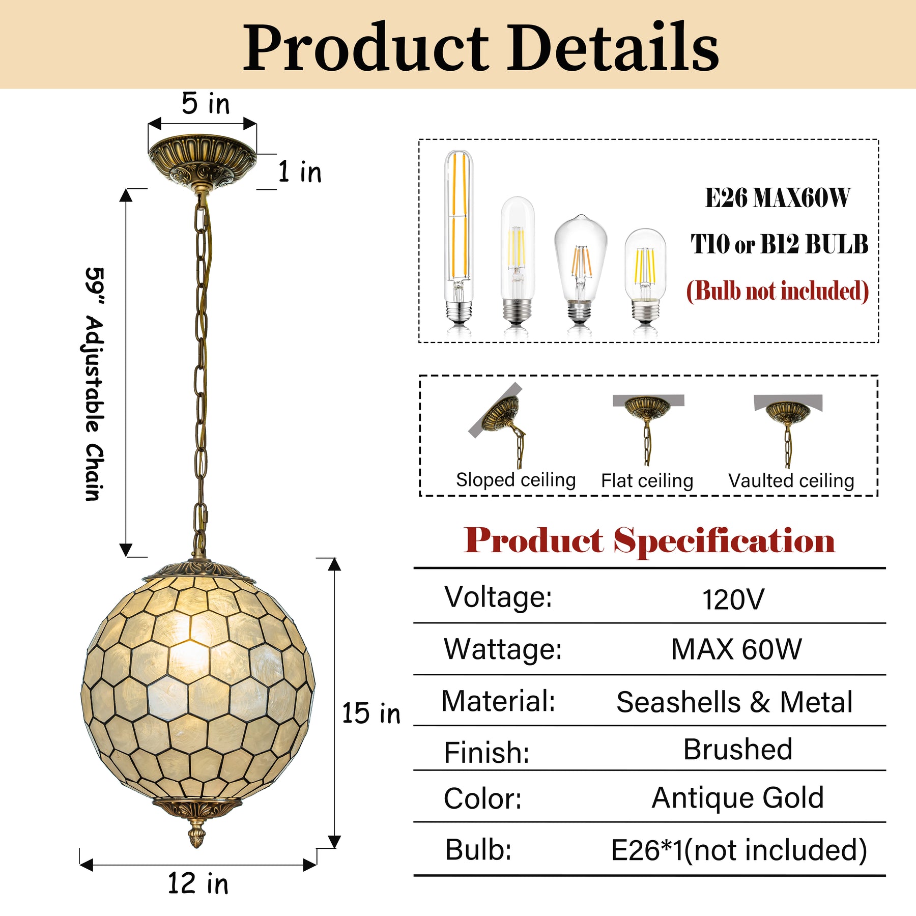 Vintage Mid-Century Modern Capiz Shell Chandelier