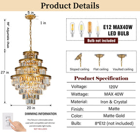 4-Tiered Modern Glam Round Tier Fringe Crystal Chandelier in Matte Gold