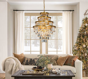 4-Tiered Modern Glam Round Tier Fringe Crystal Chandelier in Matte Gold