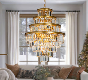 4-Tiered Modern Glam Round Tier Fringe Crystal Chandelier in Matte Gold