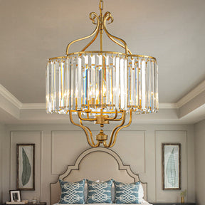 4 Lights W18in Glam Crystal Chandelier in Matte Gold Luxury Unique Drum Shape Pendant Light for Dining Room