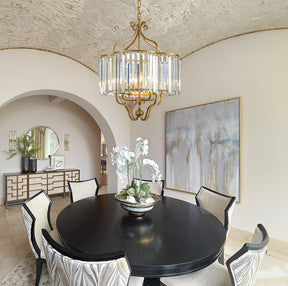 4 Lights W18in Glam Crystal Chandelier in Matte Gold Luxury Unique Drum Shape Pendant Light for Dining Room