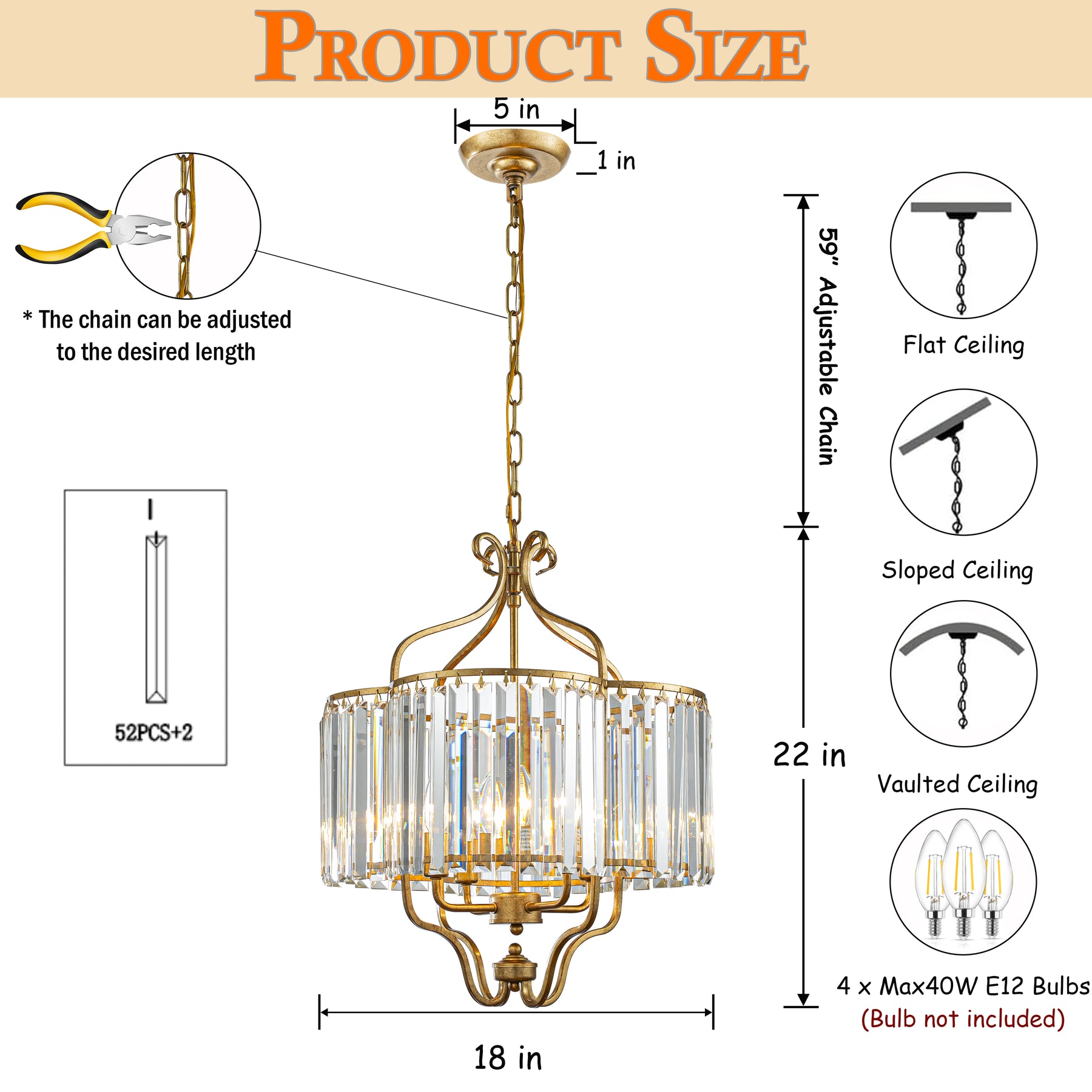 4 Lights W18in Glam Crystal Chandelier in Matte Gold Luxury Unique Drum Shape Pendant Light for Dining Room