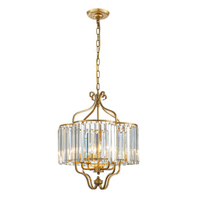 4 Lights W18in Glam Crystal Chandelier in Matte Gold Luxury Unique Drum Shape Pendant Light for Dining Room