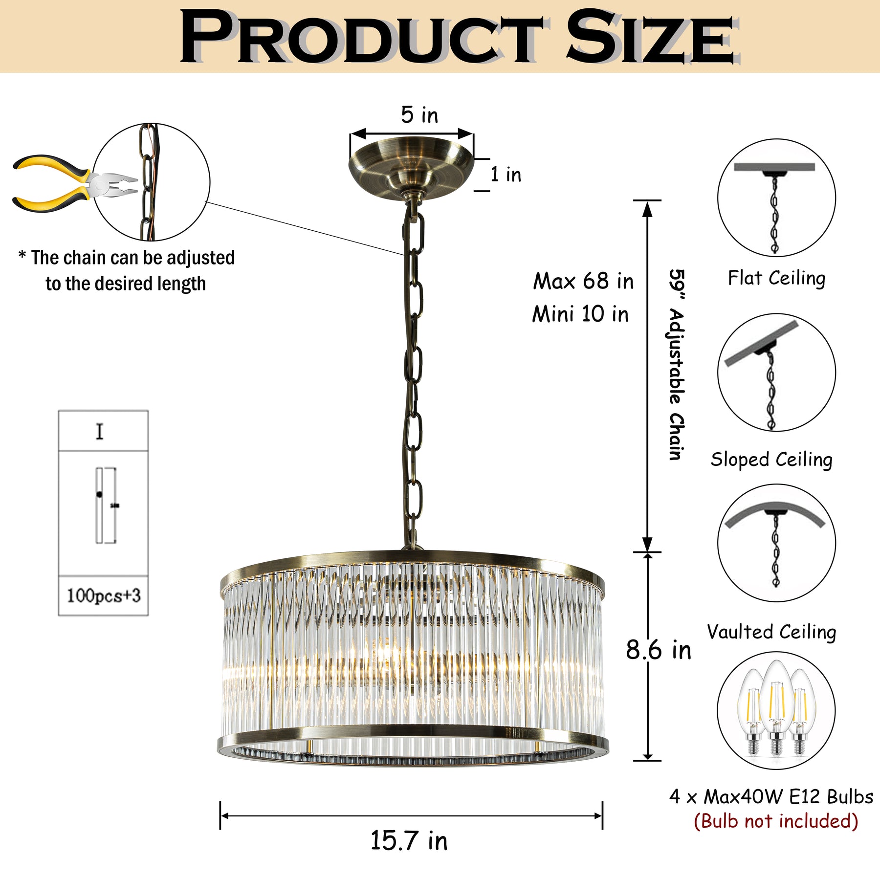 Modern Glam Antique Bronze 4-Light Glass Drum Chandelier Contemporary Hanging Light For Living Room Entryway Bedroom