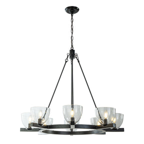 8-Light 35'' Wide Modern Matt Black Chandelier Farmhouse Blown Glass Pendant For Living Room Dining Room