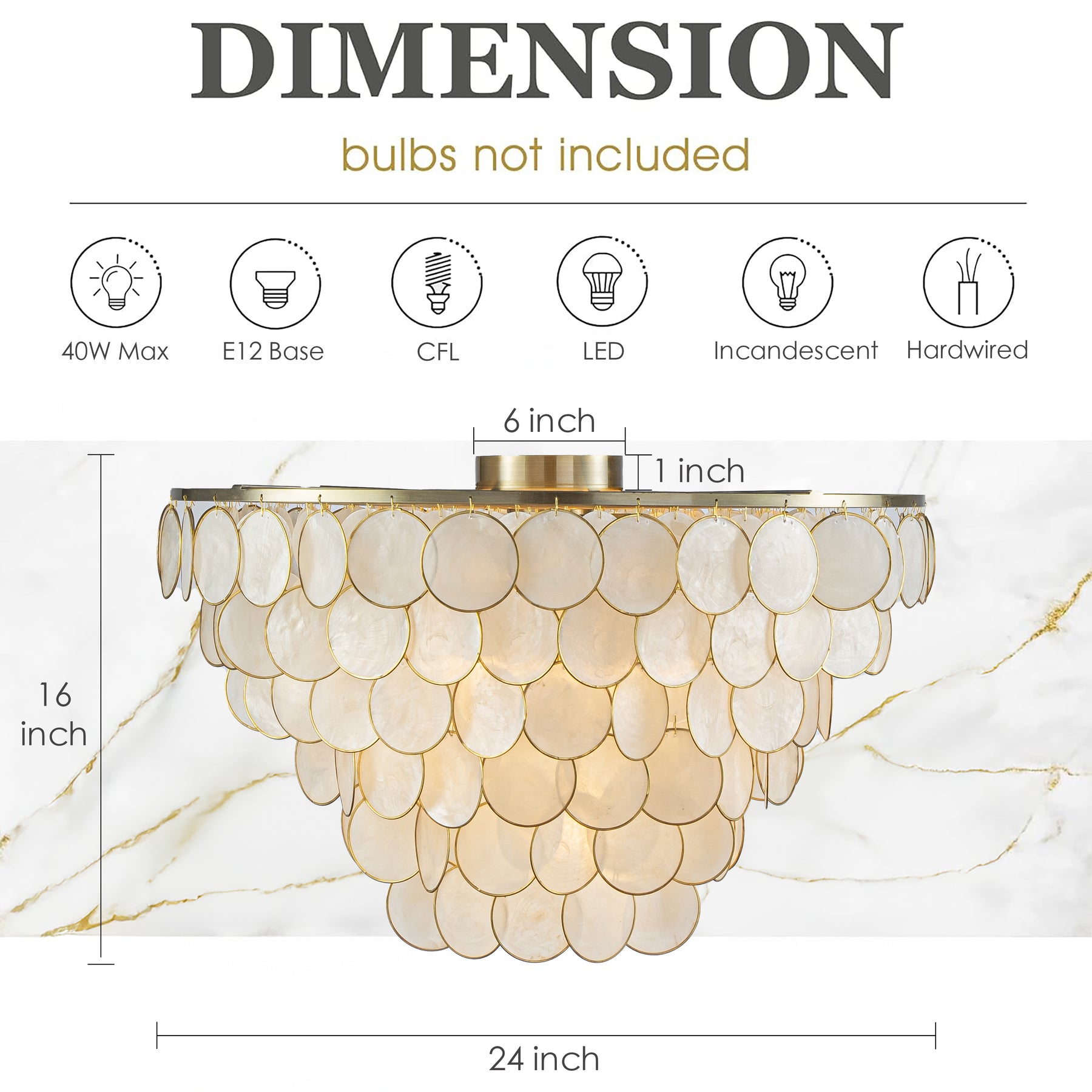 5-Light 24'' Wide Modern Coastal Aged Bronze Natural Capiz Shell Tiered Flush Mount Vintage Glam Ceiling Light For Living Room Dining Room