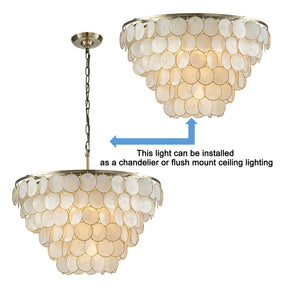 5-Light 24'' Wide Modern Coastal Aged Bronze Natural Capiz Shell Tiered Flush Mount Vintage Glam Ceiling Light For Living Room Dining Room