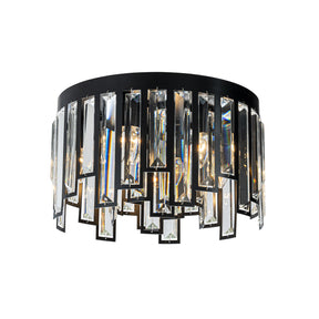 6 Lights Flush Mount Chandelier 16" Matte Black Modern Dimmable Round Ceiling Lamp With Crystal Accents