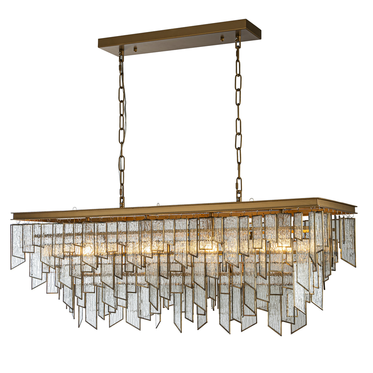 4-Light Mid-Century Modern Matte Gold Water Glass Fringe Chandelier for Dining Room