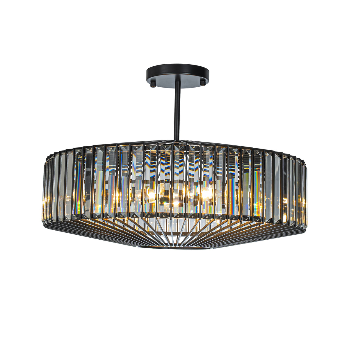 24'' Unique Modern Crystal Flush Mount 6-Light Luxury Matte Black Ceiling Light with Clear Crystal For Dining Room And Entryway