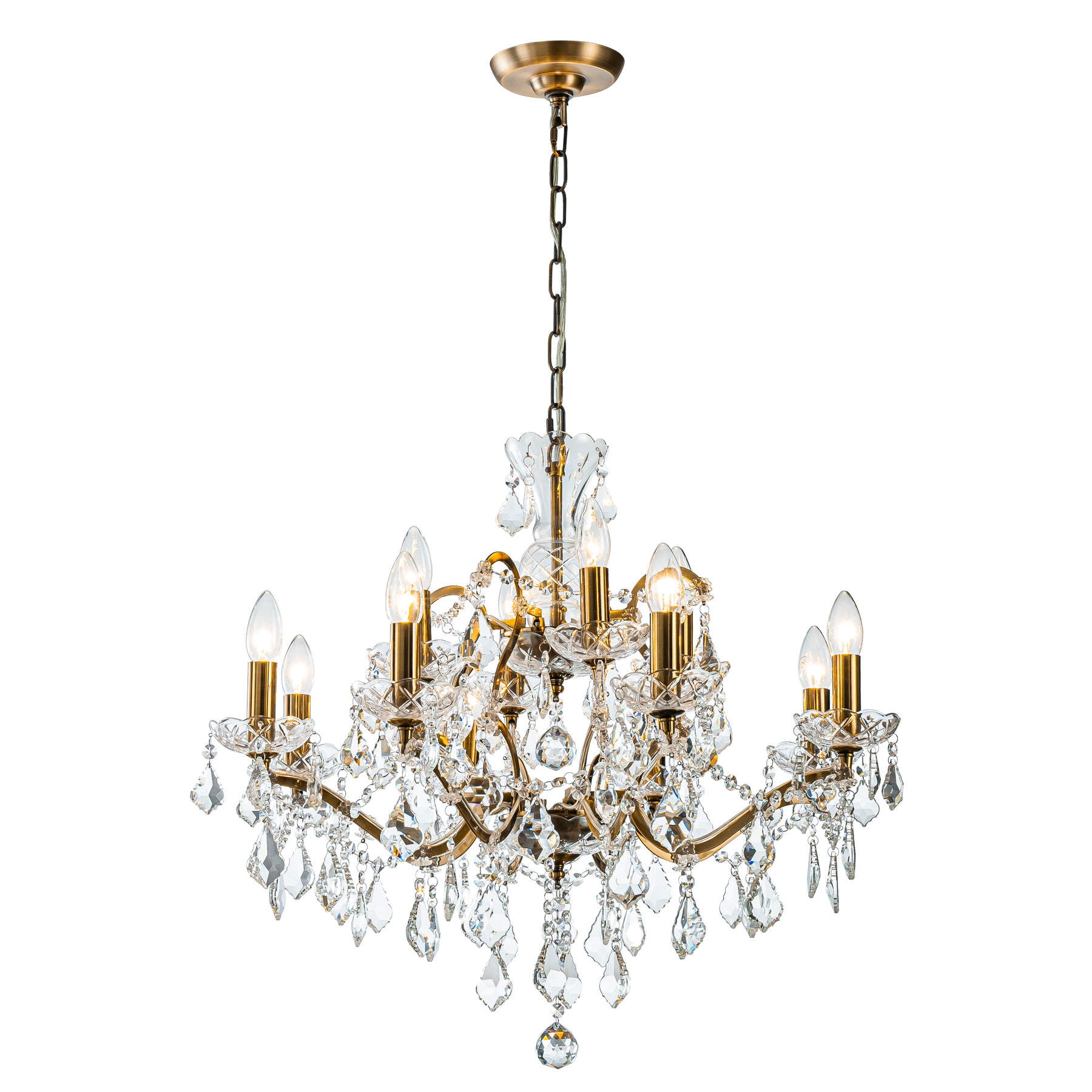 Two-Tiered French Antique Gold Crystal Chandelier