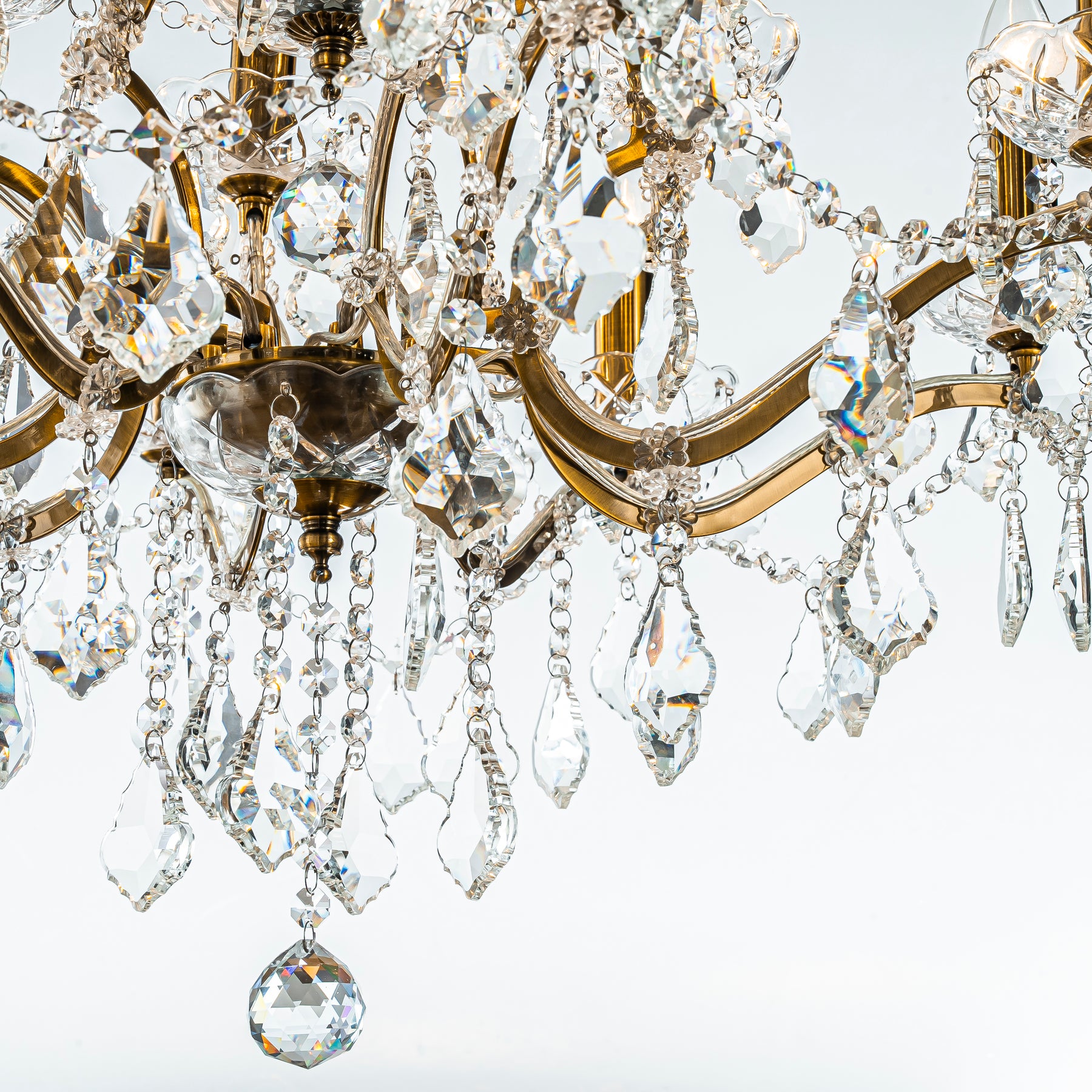 Two-Tiered French Antique Gold Crystal Chandelier