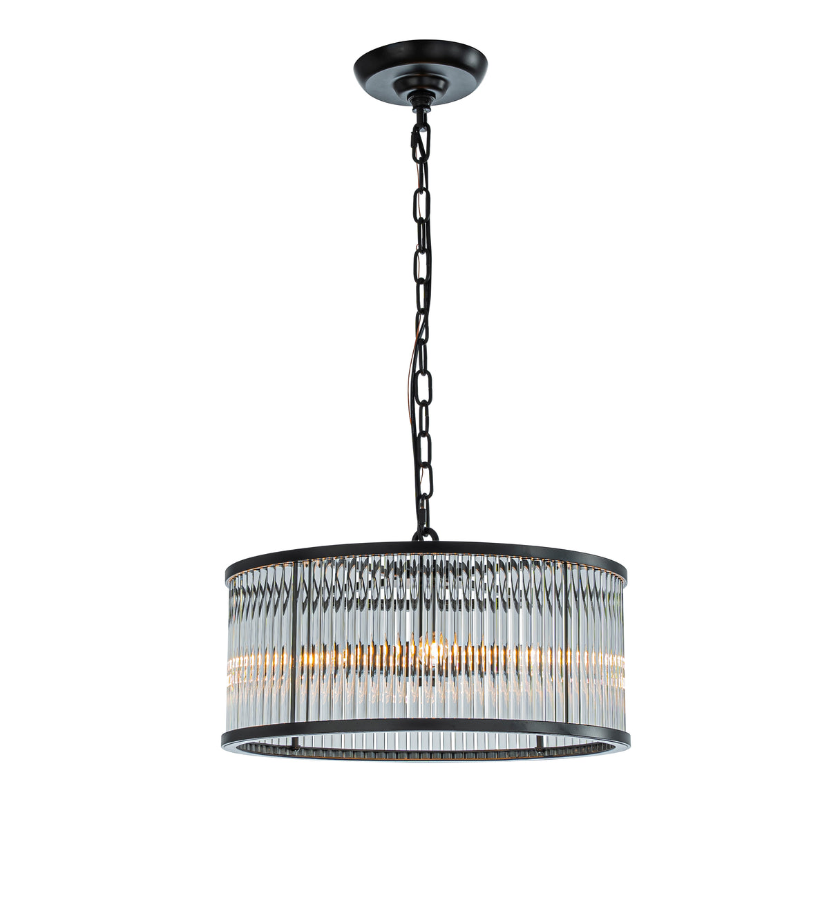 Modern Glam Black 4-Light Glass Drum Chandelier Contemporary Hanging Light For Living Room Entryway Bedroom