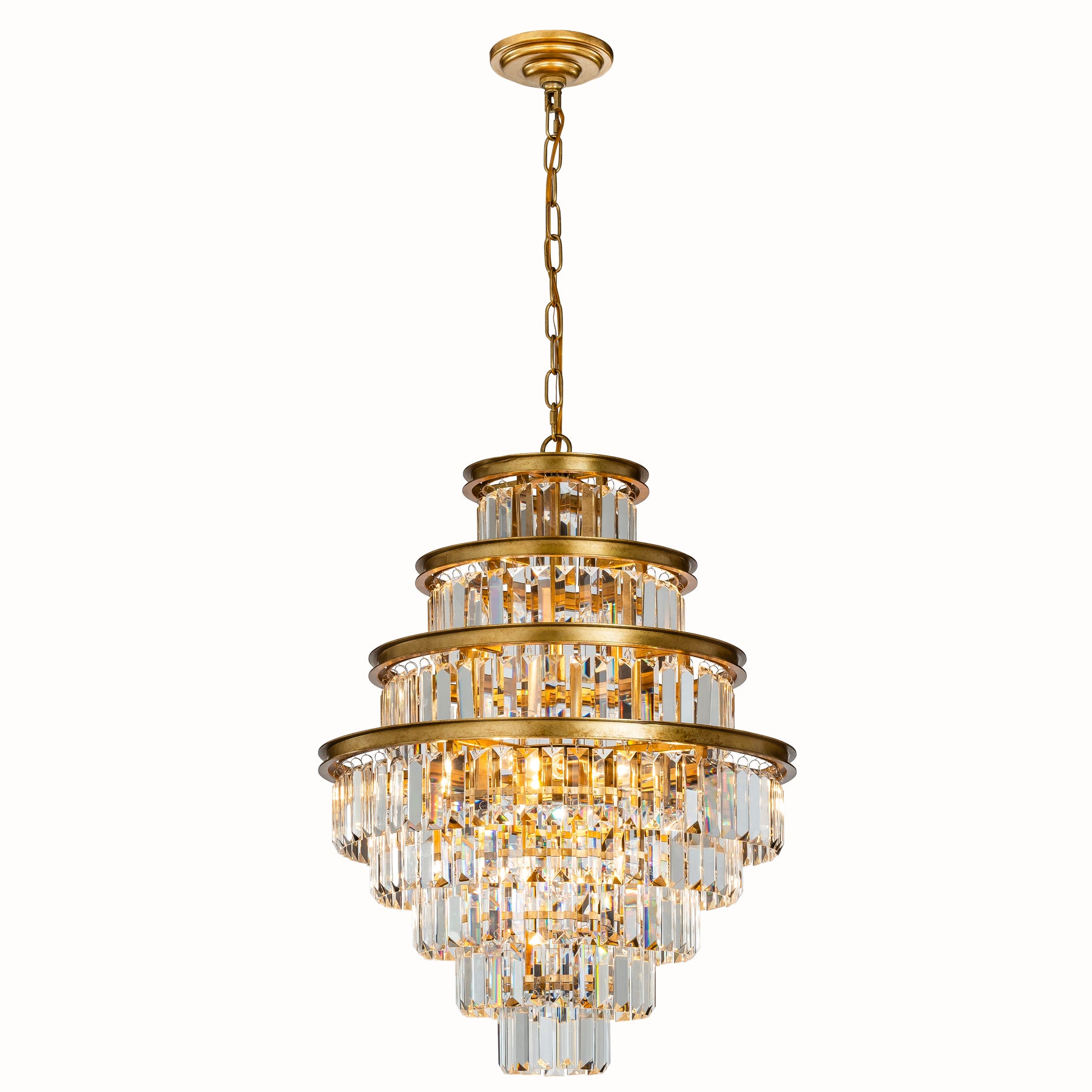 4-Tiered Modern Glam Round Tier Fringe Crystal Chandelier in Matte Gold