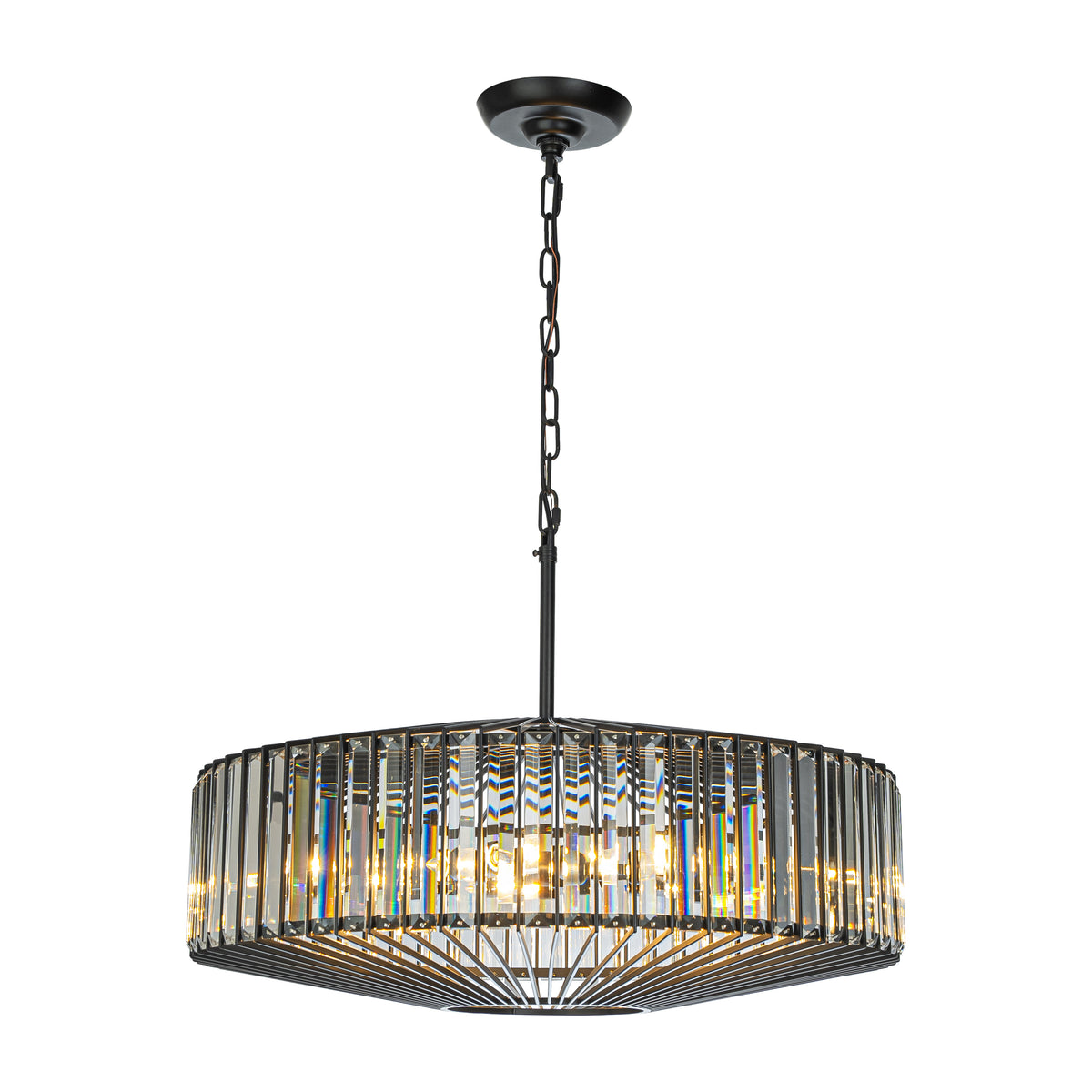 24'' Unique Modern Crystal Chandelier 6-Light Luxury Matte Black Pendant with Clear Crystal For Dining Room And Entryway