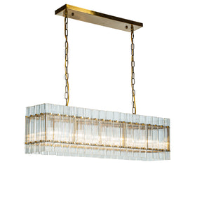 OPEN BOX-Rectangular Chandelier With Fluted Glass Panel Shade