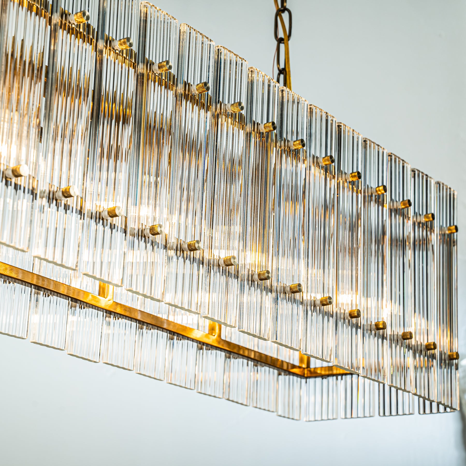 OPEN BOX-Rectangular Chandelier With Fluted Glass Panel Shade