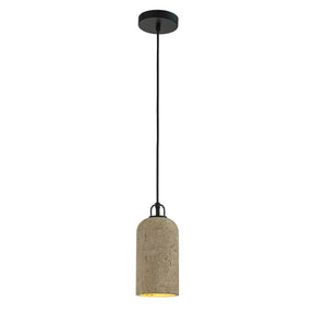 1-Light 5'' Modern Farmhouse Natural Travetine Single Pendant Light Coastal Cylinder Hanging Light For Bedroom and Dining Room