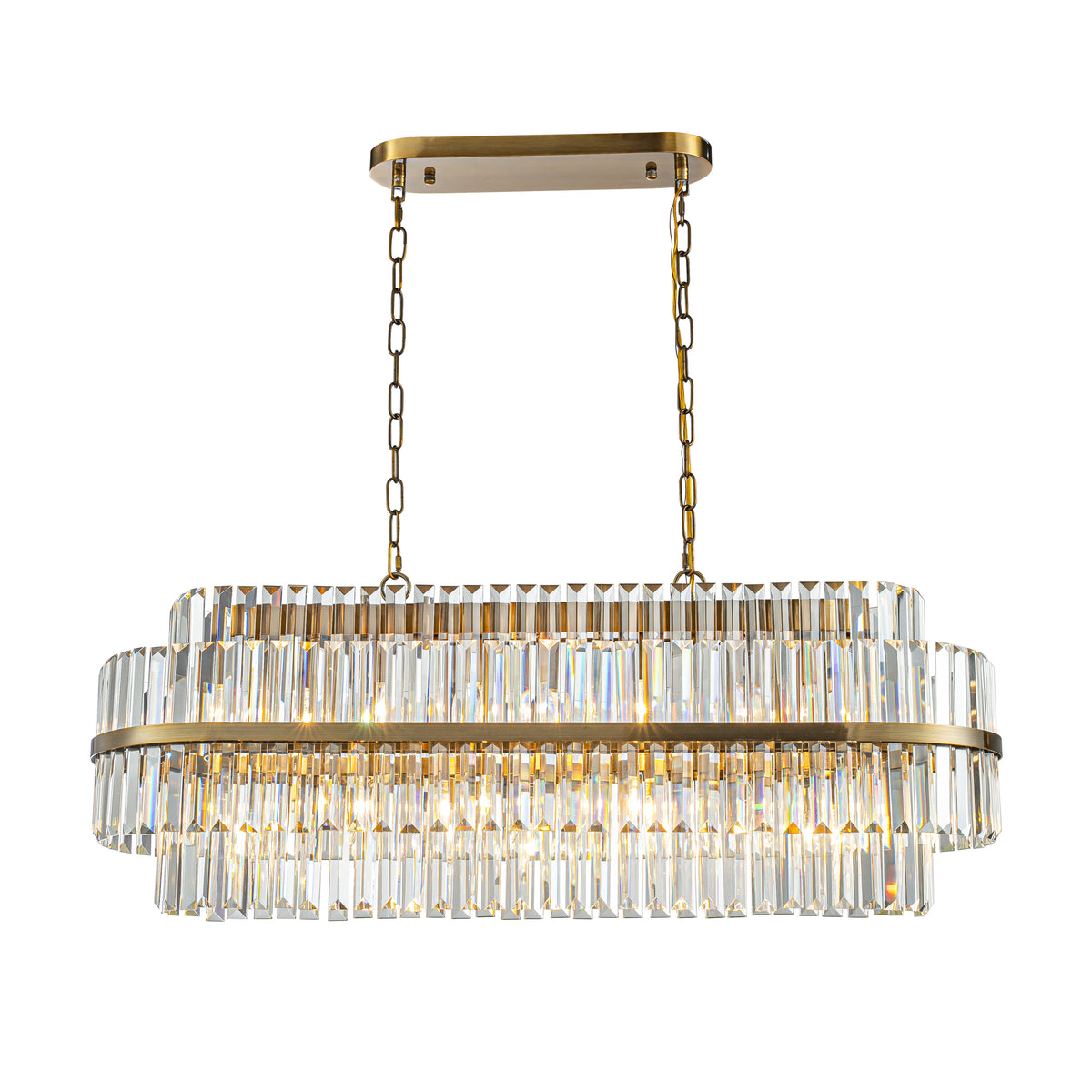 39 inches 2-Tier 7-Light Rectangular Aged Gold Contemporary Glam Crystal Chandelier Modern Classic for Dining Room And Kitchen Island