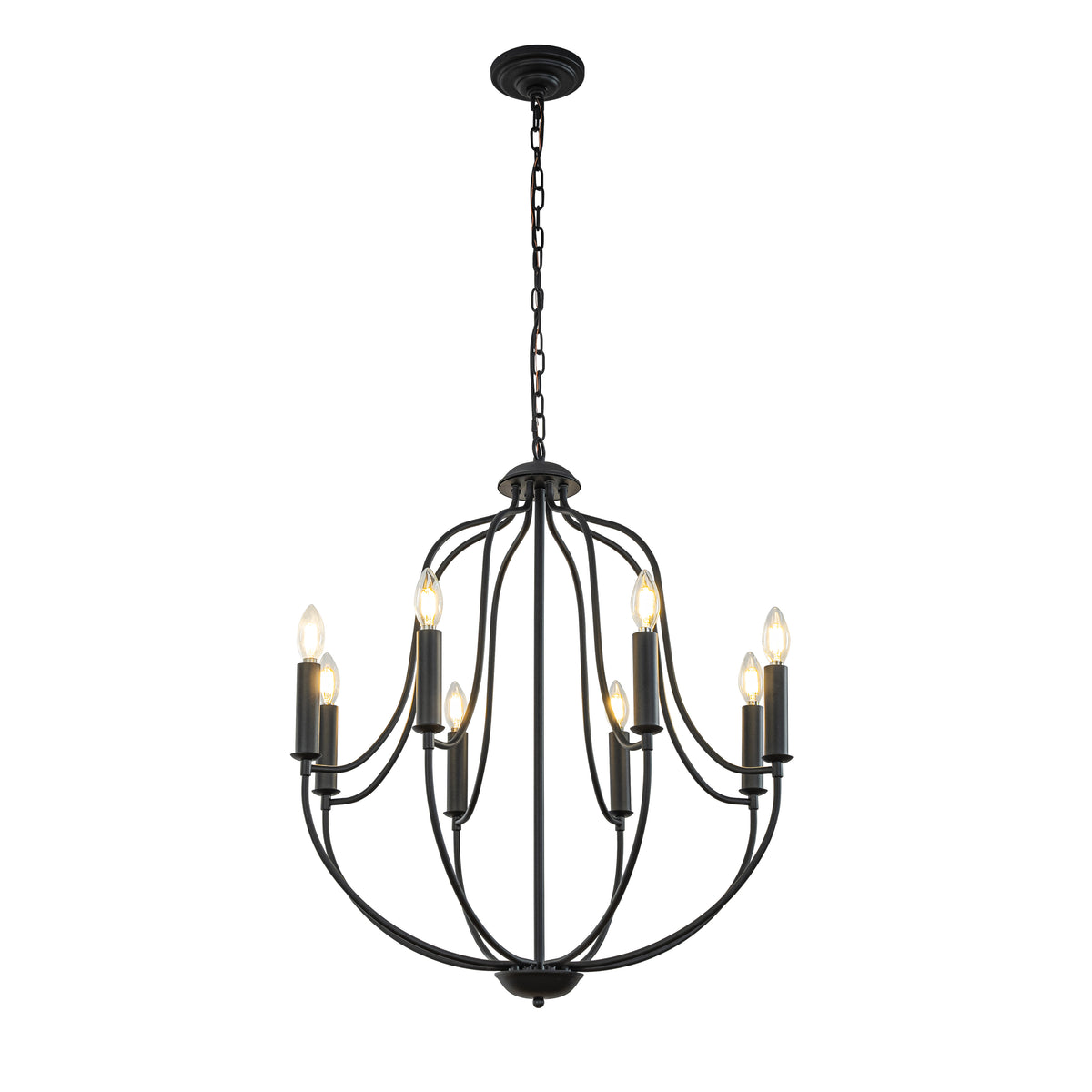 26'' 8-Light Modern Matt Black Classic Candelabra Chandelier Farmhouse Candle Pendant Light For Living Room Dining Room And Entryway