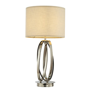 28'' Elegant Modern Polished Nickel Metal Table Lamp With Ivory Fabric Drum Shade For Entryway Living Room Dining Room