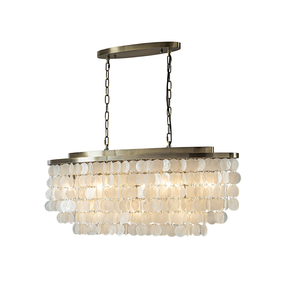 Coastal Capiz Shell Chandelier with Antique Gold Metal