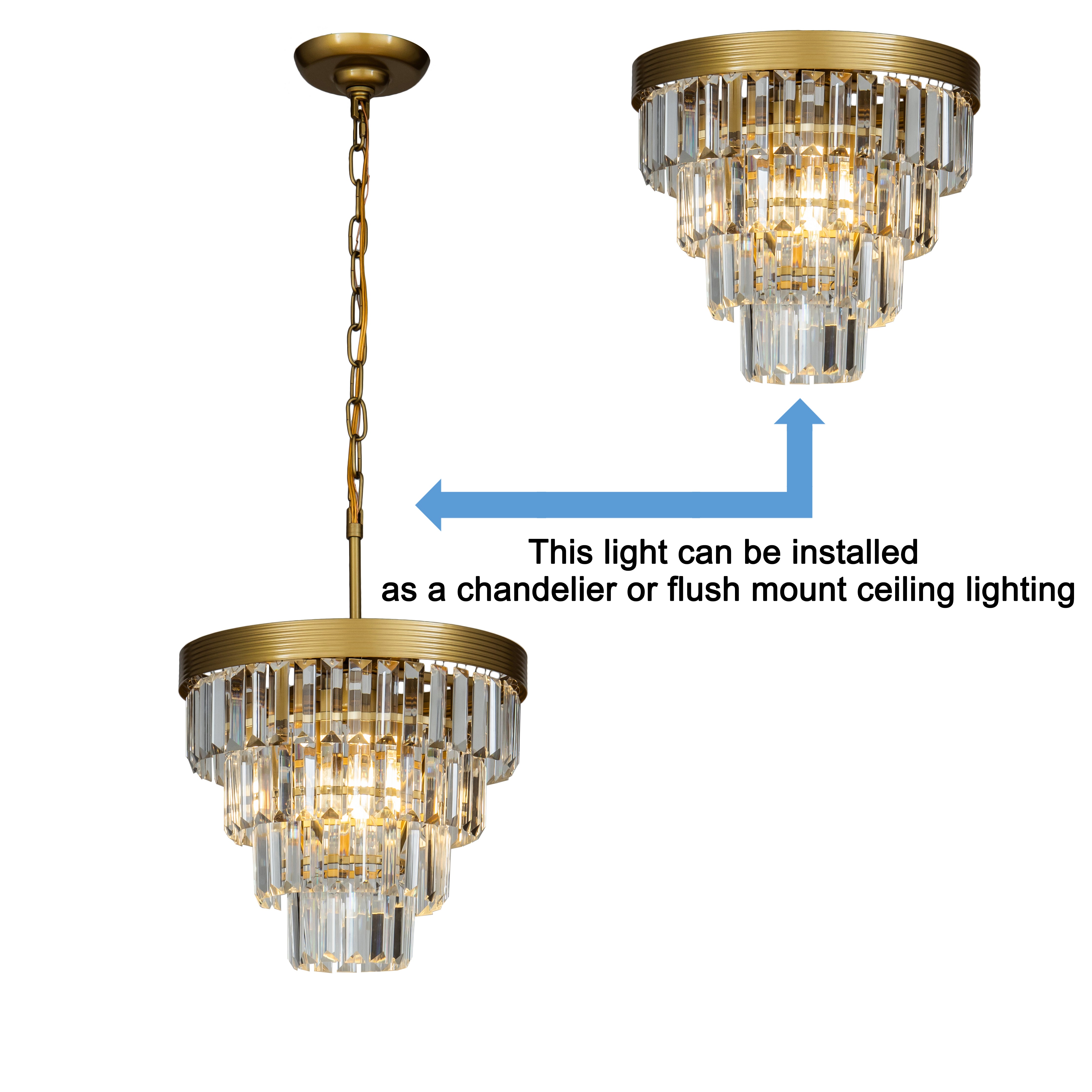 Modern Tiered Crystal Chandelier in Antique Gold – ALOADECOR