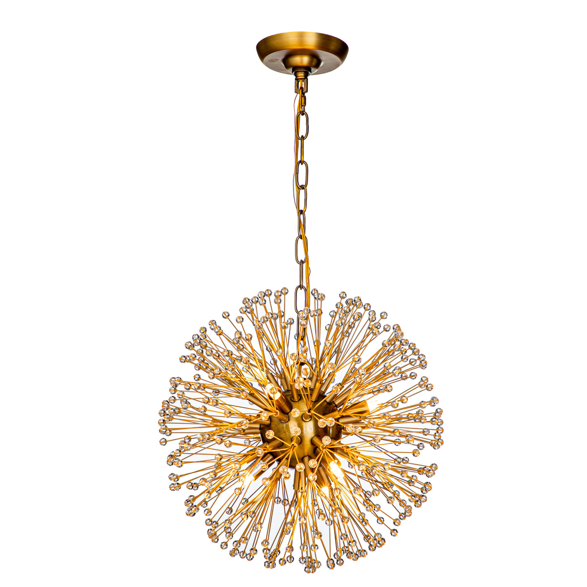 Modern 6-Light Glowworm Firefly Sputnik Crystal Globe Chandelier In Antique Gold