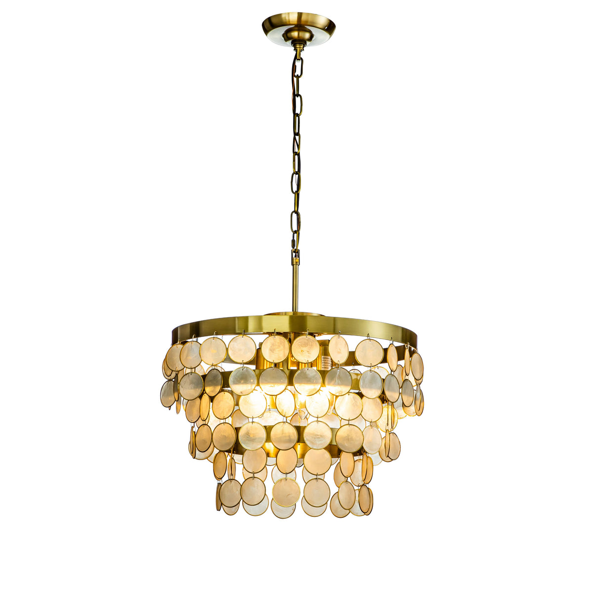 22 in. 4-Light Antique Gold 4-Tier Coastal Capiz Shells Chandelier Penant  Ceiling lamp in Cone Shape