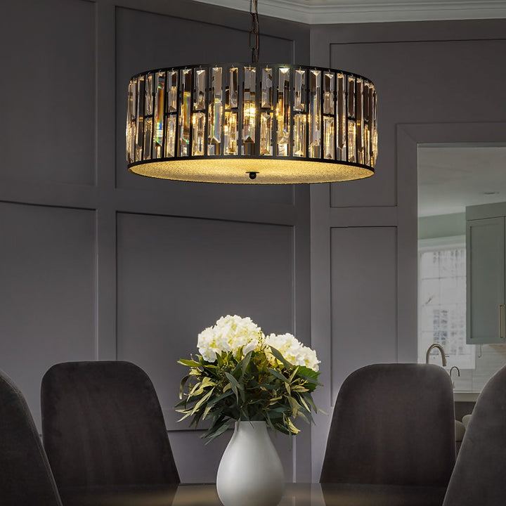 6- Light Black Glam Crystal Drum Chandelier 20